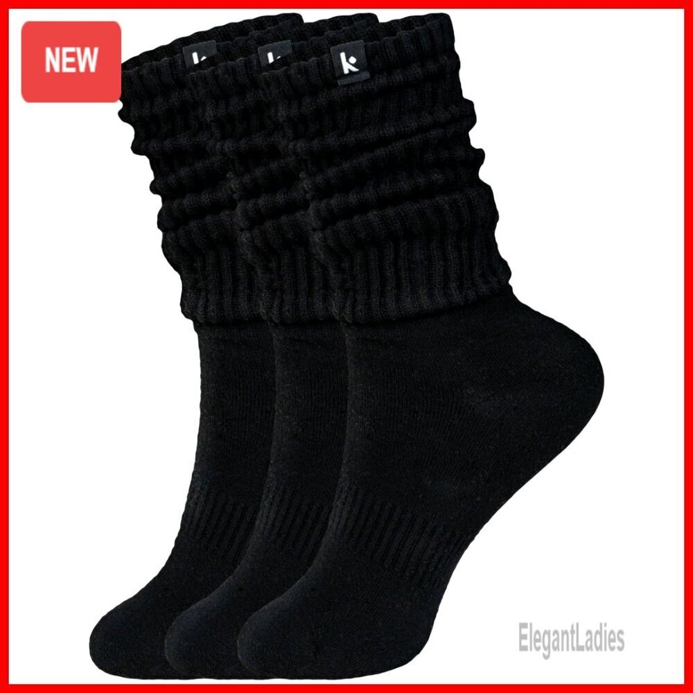 3-Pair Pack Scrunch Crew Socks, Soft Athletic Socks for Women Size 5-9
